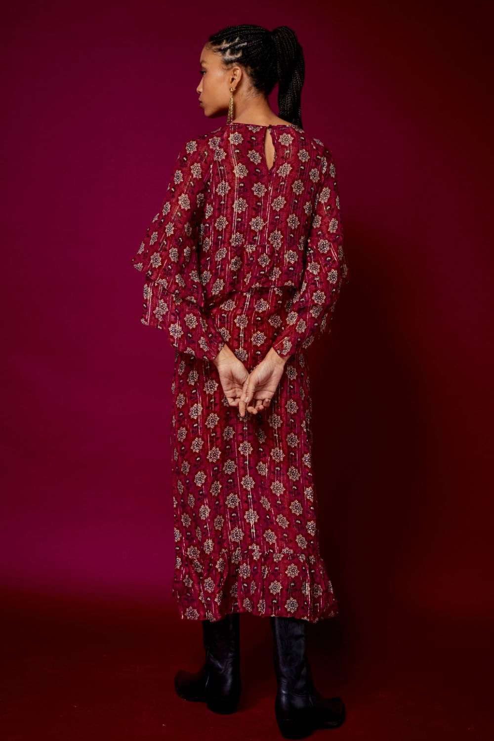 VESTIDO BABADOS ESTAMPA ULLA LUREX