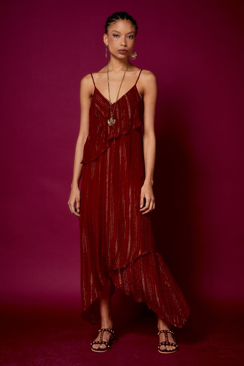 VESTIDO DECOTE BABADOS LUREX