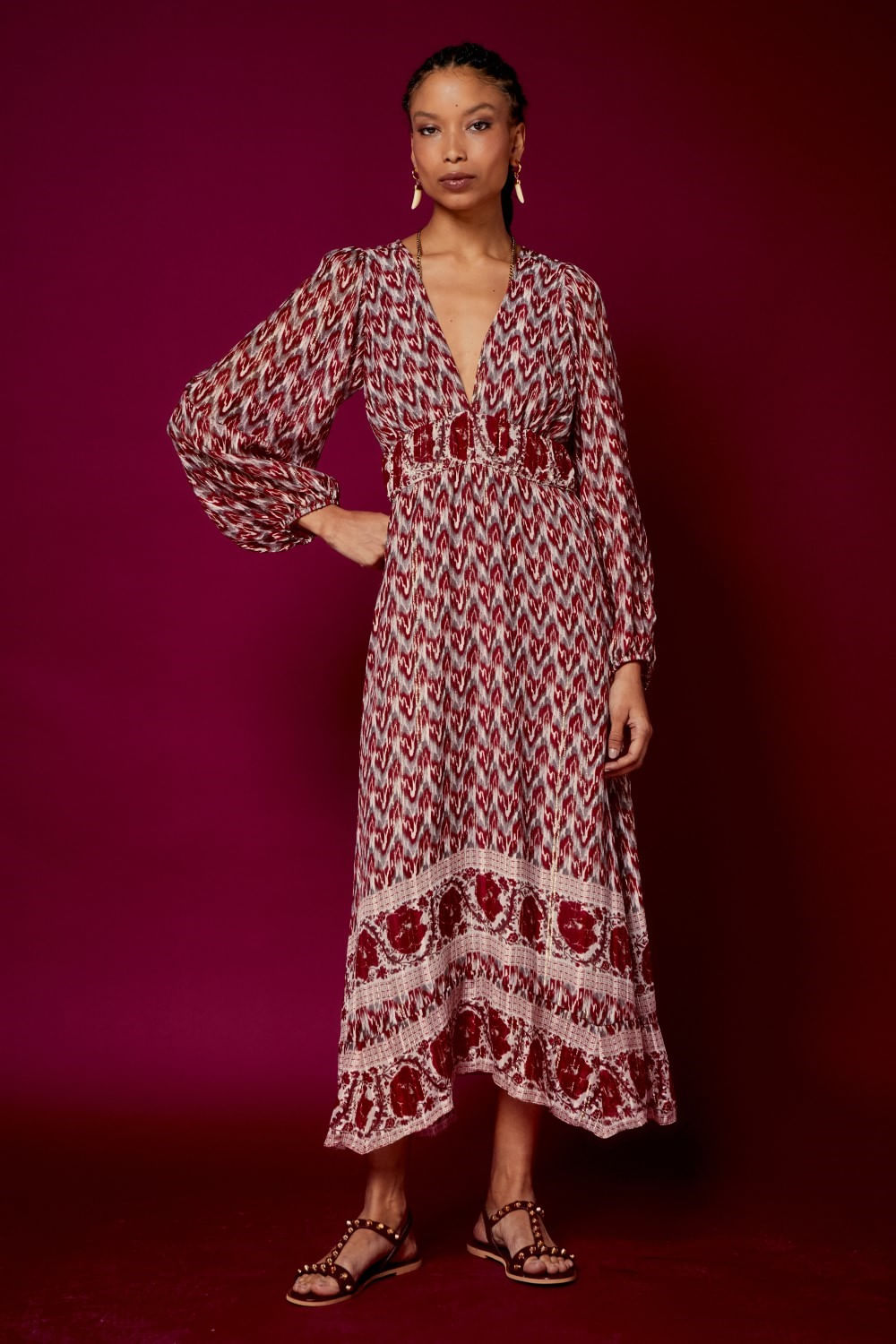 VESTIDO MIDI ESTAMPA ELIN LUREX