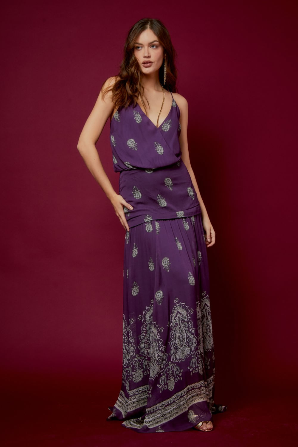 VESTIDO LONGO BARRADO ESTAMPA AIDA