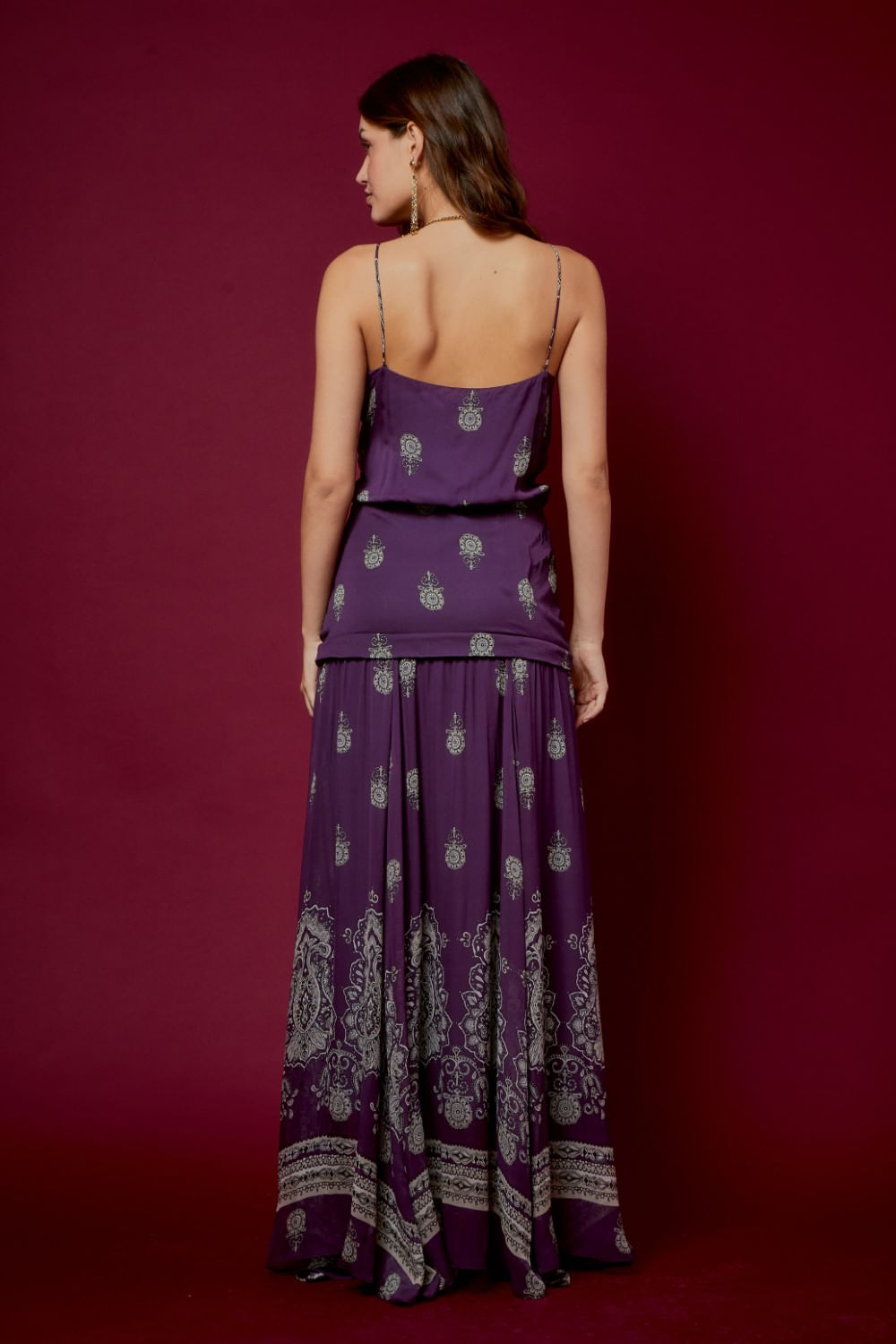 VESTIDO LONGO BARRADO ESTAMPA AIDA