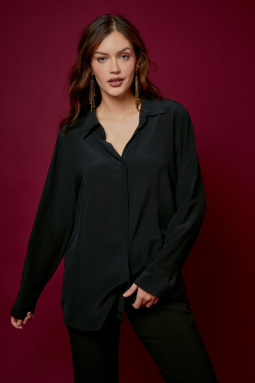 CAMISA SEDA BORDADO FLOR
