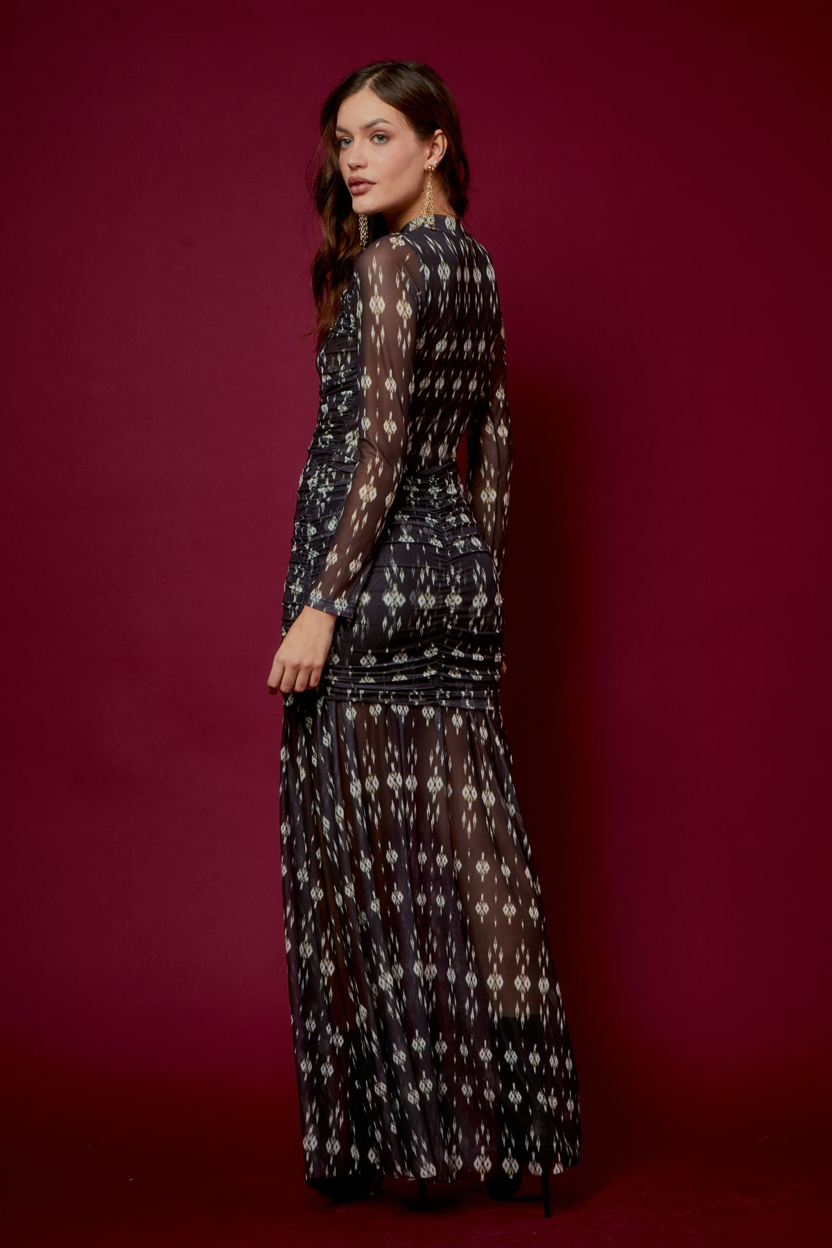 VESTIDO LONGO ESTAMPA TARI TULE
