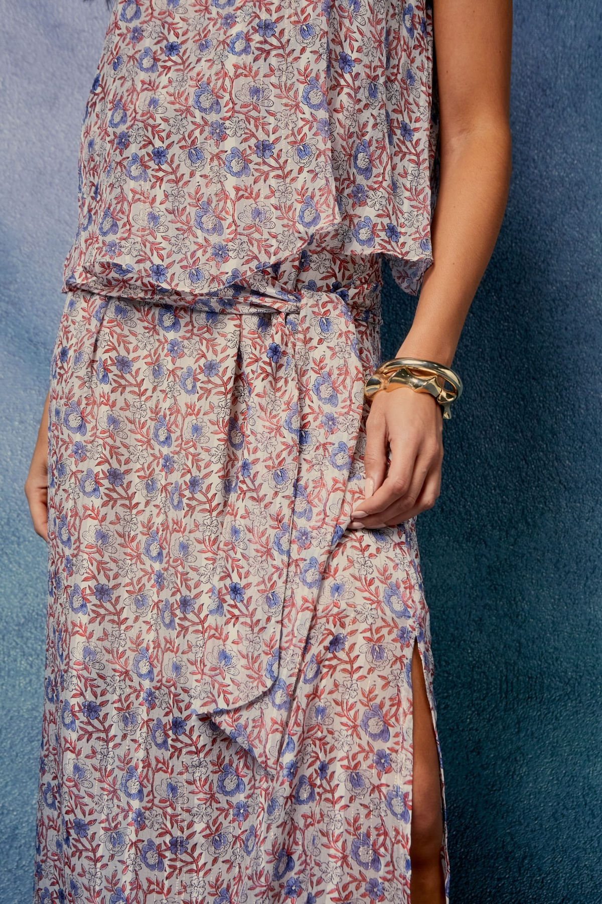 VESTIDO MIDI COM FAIXA ESTAMPA PUR LUREX