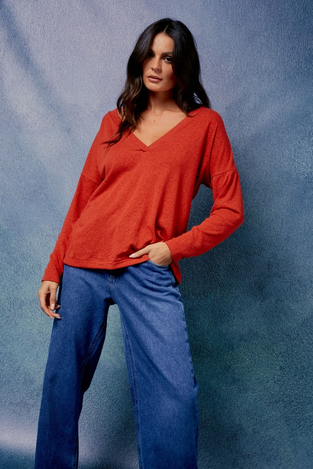 BLUSA DECOTE V MANGA LONGA