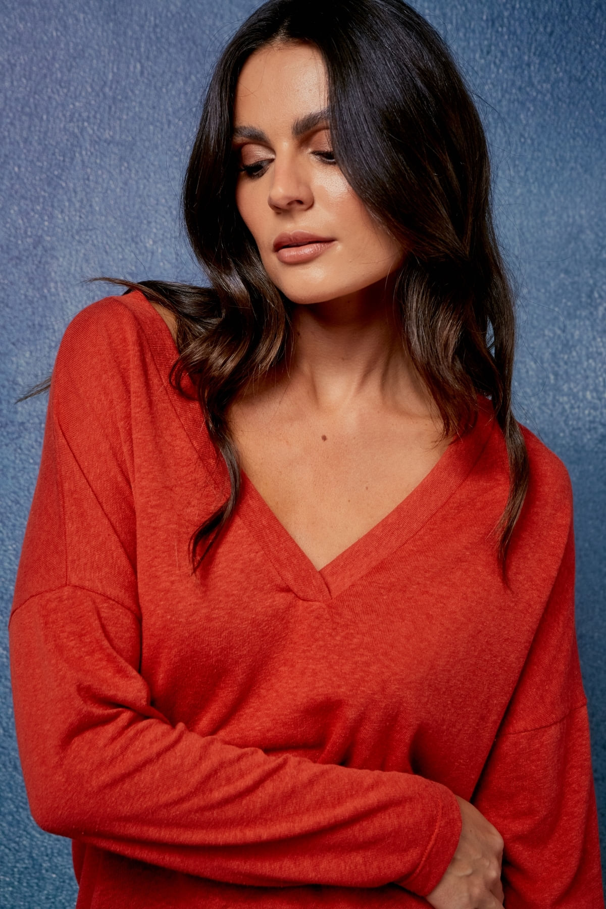 BLUSA DECOTE V MANGA LONGA