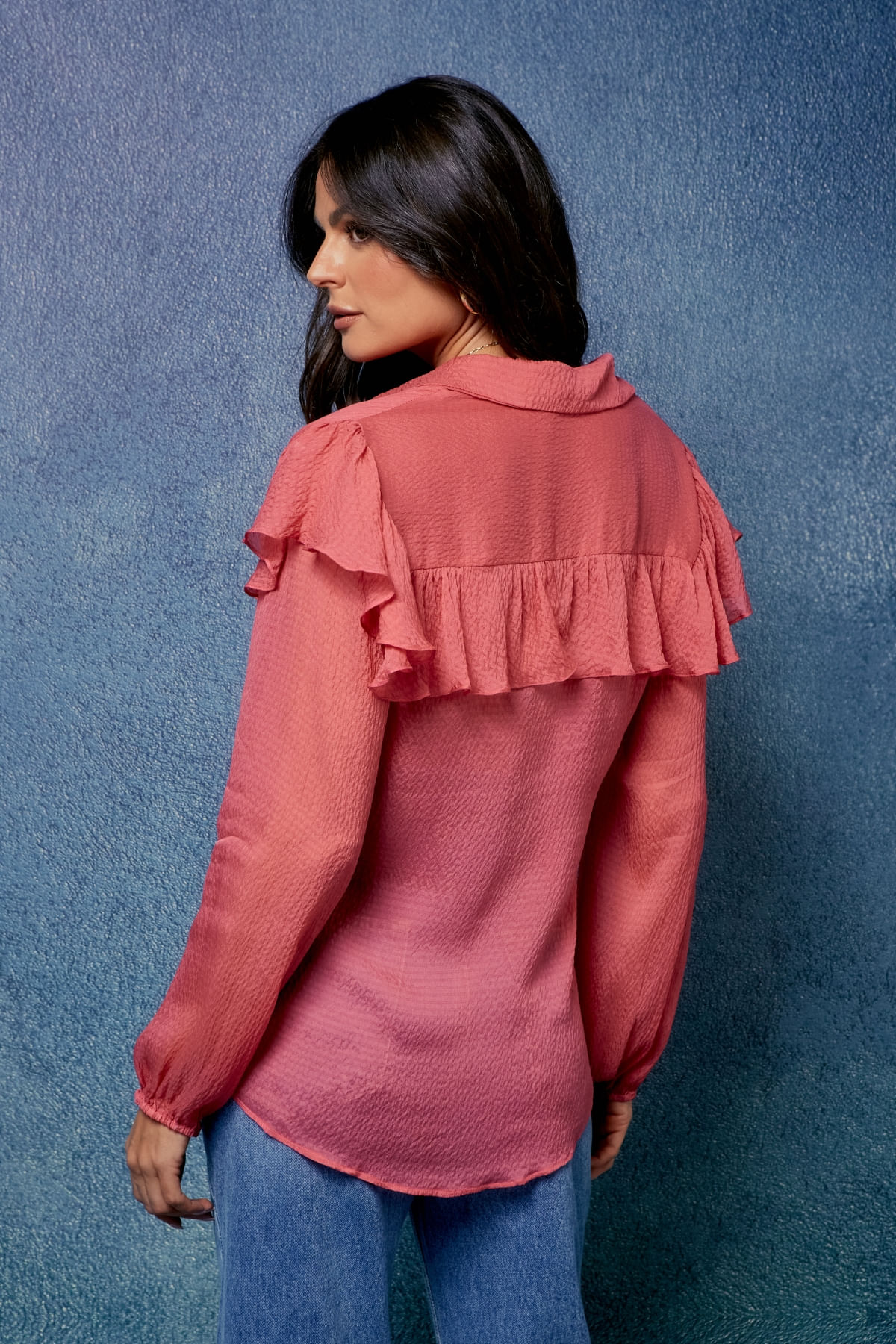 BLUSA BOTÕES BABADOS SEDA